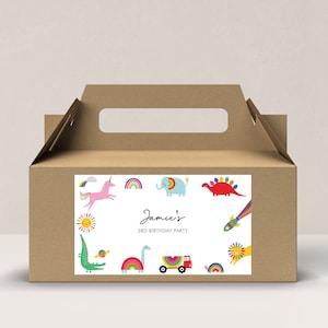 Editable Rainbow Gable Gift Box Label, Rainbow Birthday Treat Box Label, Box Label Printable, Party gift box labels, Instant Download, D22