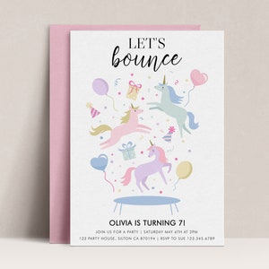 Unicorn Bounce Birthday Invitation, Unicorn Bounce Party Invitation, Unicorn Birthday invitation, Unicorn Party Invite, Bounce Invite, D93