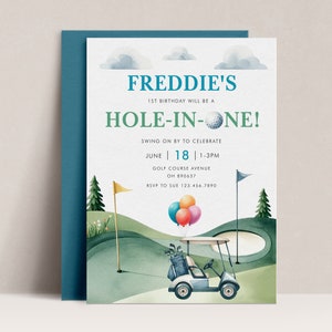 Golf First Birthday Invitation: Hole-in-One Party (Editable Template)