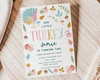 Kids Thanksgiving Birthday Invitation, Thanksgiving Invitation, Editable Thanksgiving Invitation, Printable Template Instant Download, D71