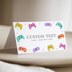 Carte de tente de jeu vidéo Carte de nourriture de joueur modifiable Carte de nom de fête de jeu vidéo imprimable Carte de réglage de table d'anniversaire de jeu vidéo Cartes de nom, D100