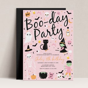 Kids Pink Halloween Party Invitation, Editable Pink Halloween Invite, BOO-DAY Party Invite, Halloween Birthday Party, Halloween invite, D46