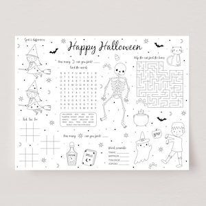 Halloween Activity Page, Halloween Kids Activity Placemat, Printable Halloween Coloring Page, Halloween Party Table Decor, Party Game, D46
