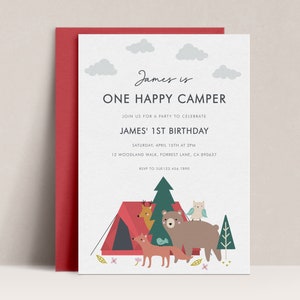 Happy Camper Birthday Invitation, One Happy Camper Birthday Invitation, Camping Birthday Party, 1st Birthday Invite, Invitation Template D05