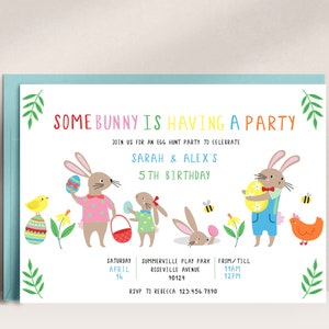 Easter Birthday Invitation Template, Easter Invitation, Easter Egg Invite, Egg Hunt Invitation, Bunny Invitation, Easter Bunny Invite, D51