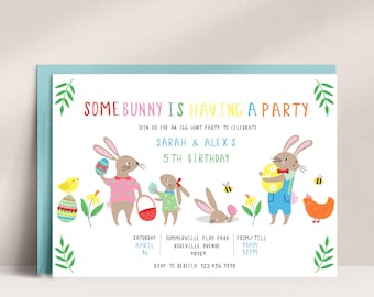 Easter Bunny Birthday Invitation Template, Egg Hunt Invite (Digital Download)