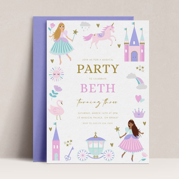 Princess Birthday Invitation, Princess Party Invitation, Princess Birthday Invite, Enchanted Invitation, Magical Princess Invitation, D44