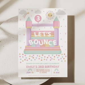 Jump Birthday Invitation, Jump Bounce Party, Printable Bouncy Castle Invitation, Outdoor Pink Bouncy Castle Invite, Ball Pit Invite, D57