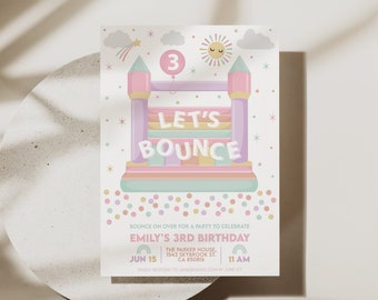 Bouncy Castle Birthday Invitation, Pink Jump Party (Digital Download)
