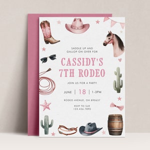 Pink Cowgirl Birthday Invitation, Western Party Invite, Western Birthday Invitation, Wild West Invitation Template, Rodeo Invitation, A24