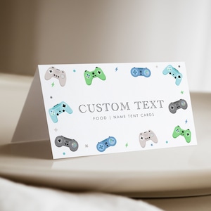 Tarjeta de tienda de videojuegos Tarjeta de comida de jugador editable Tarjeta de nombre de fiesta de videojuego imprimible Tarjeta de configuración de mesa de cumpleaños de videojuego Tarjetas de nombre, D100