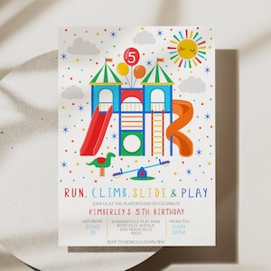 Faire-part de fête dans le parc, faire-part d'anniversaire sur l'aire de jeux, faire-part d'anniversaire dans le parc, faire-part de fête dans un parc pour enfants, faire-part de fête en plein air, D32