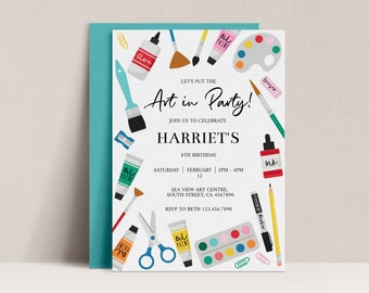 Art Birthday Party Invitation, Editable Template (D76)