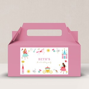 Editable Princess Gable Gift Box Label, Princess Birthday Treat Box Label, Box Label Printable, Party gift box labels, Instant Download, D44