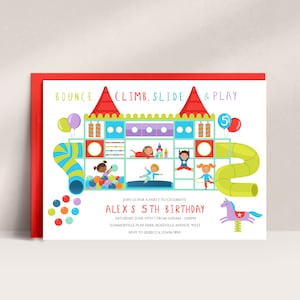 Faire-part pour salle de sport dans la jungle, invitation à jouer en douceur, faire-part rebond, invitation à une fête d&#39;anniversaire dans la salle de sport dans la jungle, invitation pour aire de jeux intérieure, D45
