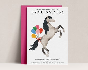 Editable Horse Birthday Invitation, Equestrian Party Invite (5x7)