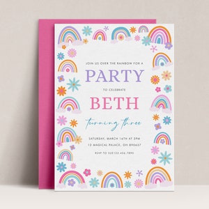 Editable Rainbow Birthday Invitation, Rainbow Invite, Rainbow Invite Template, Rainbow invitation, Instant Download, Editable Template, D18