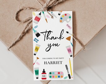 Art Party Favor Tags, Editable Painting Birthday Thank You (Digital Download)