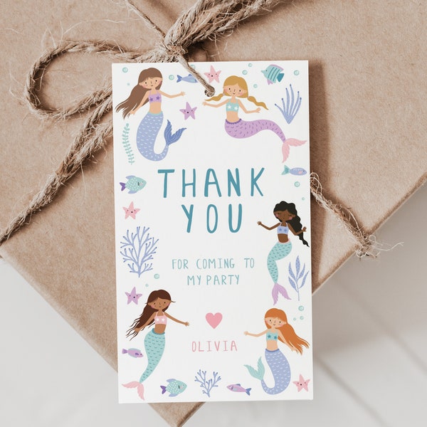 Editable Mermaid Birthday Favor Tags, Mermaid Party gift Tags, Mermaid Thank You Tags, Under The Sea Favor Tags, Editable Printable, D12