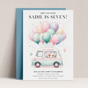 Editable Ice Cream Truck Birthday Invitation Pastel Ice Cream Birthday Invite Ice Cream Party Ice Cream Party Invite Instant Download, A20