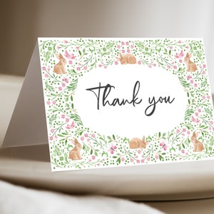 Bunny Rabbit Thank You Card, Folded Bunny Thank You Card, Rabbit Party Thank You, DIY Bunny Thank You Card, Easter Bunny Thank You, D13