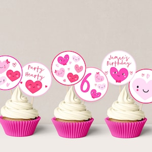 Editable Valentine Hearts Birthday Cupcake Toppers, Valentine Cake Toppers, Valentine Hearts Party Decor, Custom Heart Cupcake Toppers, D82