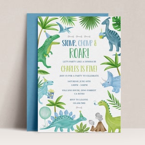 Blue Dinosaur Birthday Invitation, Dinosaur Party Invitation, Dinosaur Invite, Editable Invitation Template, Dinosaur Birthday Party, D92