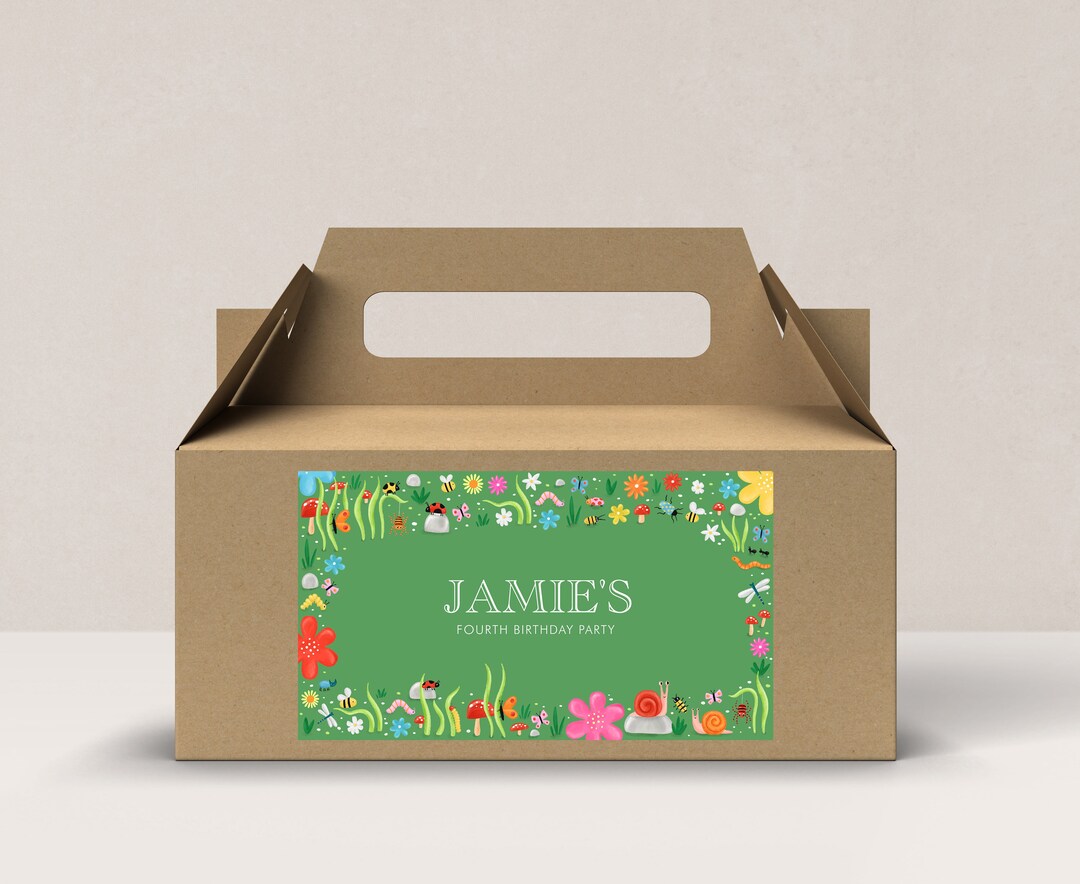 Editable Insect Gable Gift Box Label, Bug Birthday Treat Box Label, Box ...