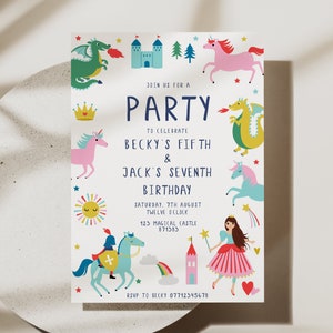 Princess & Knights Invitation, Dragon Invitation, Knights and Dragons Invitation, Princess Invitation, Unisex Invitation, D48