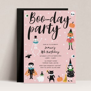 Kids Pink Halloween Party Invitation, Editable Pink Halloween Invite, BOO-DAY Party Invite, Halloween Birthday Party, Halloween invite, D65