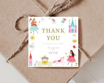 Princess Party Favor Tags, Editable Thank You Notes (Digital Download)
