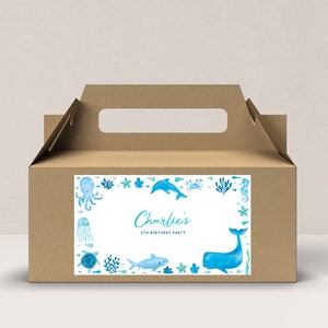 Editable Under The Sea Gable Gift Box Label, Birthday Treat Box Label, Box Label Printable, Party gift box labels, Instant Download, D89