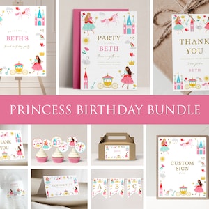 Princess Birthday Invitation Bundle Editable Princess Party Bundle Printable Birthday Bundle Princess Party Package Birthday Templates D44