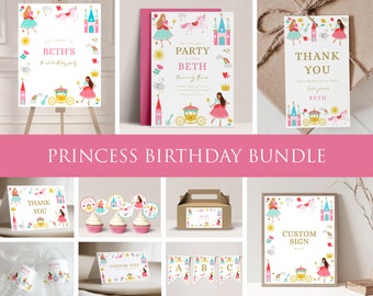 Princess Birthday Party Bundle, Editable Templates