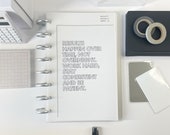 Minimal planner dashboard in vellum, custom planner inserts cover page for 6-ring and discbound agendas