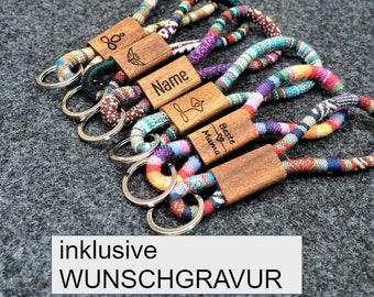 Personaliseerbare sleutelhanger, boho, etnische stijl, in 6 lintkleuren, hippie boho-stijl, handgemaakt VOOR JOU & VRIENDEN