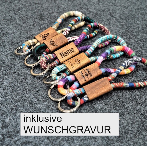 Personalisierbarer Schlüsselanhänger, Boho, Ethno Style, in 6 Band-Farben, Hippie Boho Style,  Hand Made FOR YOU & FRIENDS