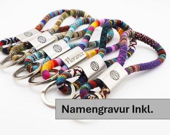 Sleutelhanger, Boho, Etnisch, Katoenen Lanyard in 6 lintkleuren, Hippie Boho Stijl, Handgemaakt VOOR JOU & VRIENDEN