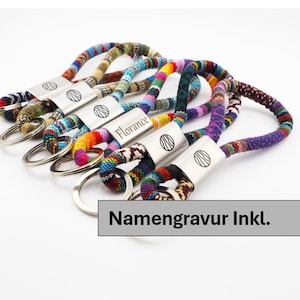 Schlüsselanhänger, Boho, Ethno, Schlüsselband aus Baumwolle in 6 Band-Farben, Hippie Boho Style, Hand Made FOR YOU & FRIENDS Bild 1