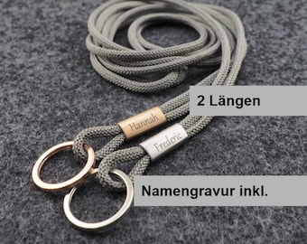 Schlüsselband aus grauem seil mit roségold oder silber, Lanyard mit Gravur, Hand Made for YOU&FRIENDS