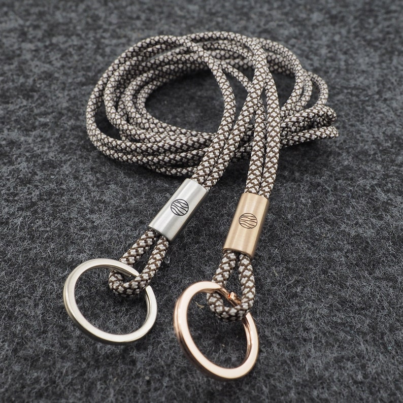 Lanyard with intermediate piece in rose gold or silver, name engraving on request, hand made for YOU & FRIENDS Cappuccino