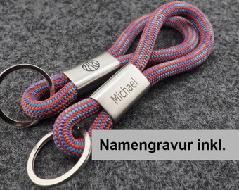 Schlüsselanhänger aus Kletterseil mit Namengravur auf Wunsch, Hand Made for YOU&FRIENDS