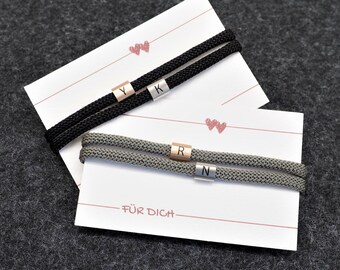 Letter bracelet, 2 band colors, partner bracelet, gift bracelet with 2 letters, handmade for YOU&FRIENDS