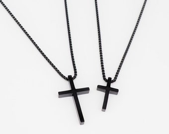 Halskette mit Kreuz, Edelstahl in schwarz für Sie und Ihn, wird gerne als Geschenk genommen, angenehm zu Tragen, Made FOR YOU&FRIENDS