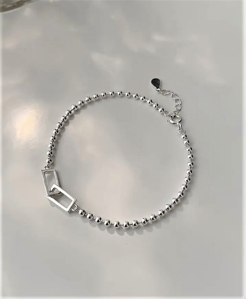 2 Varianten, feines Herz Armband, Rechteck Armband in silber für Frauen und Mädchen, fein gearbeitet, FOR YOU & FRIENDS Couple Armband