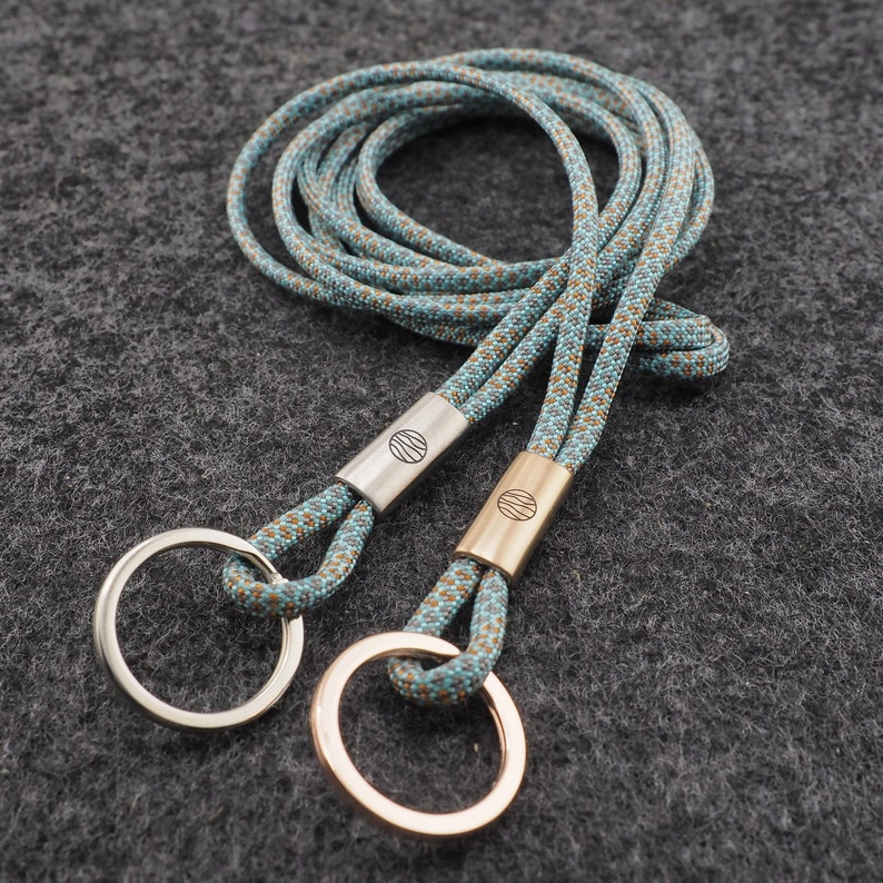 Lanyard with intermediate piece in rose gold or silver, name engraving on request, hand made for YOU & FRIENDS Türkis