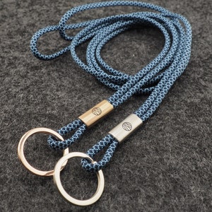 Lanyard with intermediate piece in rose gold or silver, name engraving on request, hand made for YOU & FRIENDS Blau