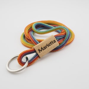 Lanyard, Schlüsselband, Schlüsselanhänger, Umhängeband, mit Holz und Namensgravur, Hand Made for YOU & FRIENDS regenbogen