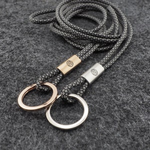 Lanyard with intermediate piece in rose gold or silver, name engraving on request, hand made for YOU & FRIENDS Blackgrey