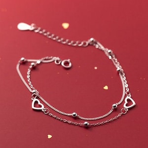 2 Varianten, feines Herz Armband, Rechteck Armband in silber für Frauen und Mädchen, fein gearbeitet, FOR YOU & FRIENDS Herzarmband